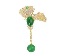 IRIRI Broche à pompon en agate verte et perle en cuivre plaqué or, zircon micro-pavé, perle d'eau douce naturelle, épinglette de mode for femmes(Agate)