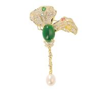 IRIRI Broche à pompon en agate verte et perle en cuivre plaqué or, zircon micro-pavé, perle d'eau douce naturelle, épinglette de mode for femmes(Pearls)