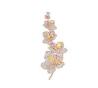 IRIRI Broche de branche de muguet en or rose for femmes, zircone cubique jaune et épingle de campanule en cristal, bijoux d'épinglette en cuivre environnemental
