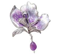 IRIRI Broche de fleur de jasmin exquise fabriquée à la main avec des perles d'eau douce naturelles et des cristaux de zircon - Bijoux en cuivre émaillé for des occasions spéciales(PURPLE Crystal)