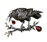 IRIRI Broche oiseau corbeau for femmes, broche corbeau de style vintage avec accents rouges, usage quotidien et cadeau