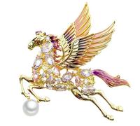 IRIRI Broche Pégase for Femme, Broche Cheval ailé en Cristal coloré avec Perle, Bijoux Animaux Mythiques for Sac à Dos Manteau Blazer