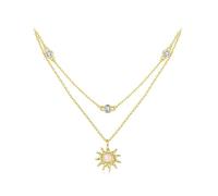 IRIRI Collier double rang en opale plaqué or S925 for femme - Chaîne à maillons en O plaquée or 18 carats de 44 cm avec zircone cubique - Cadeau céleste minimaliste for anniversaires et Saint-Valentin