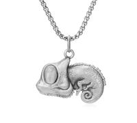 IRIRI Collier Hip-hop for Homme avec Pendentif caméléon - Design Punk Vintage, chaîne de Perles carrées en étain Pur, réglable 60 + 5 cm, Bijou Unisexe for Streetwear, Concerts et Cadeaux de Couple