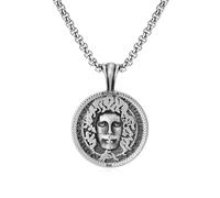 IRIRI Collier hip-hop for homme avec pendentif pièce de monnaie Méduse - Motif mythologie grecque vintage, chaîne en étain pur, réglable 60 + 5 cm, bijou unisexe for le quotidien, les fêtes et les cad