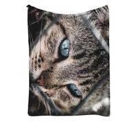 IRIRI Couverture en Flanelle Premium à Motif Chat aux Yeux Bleus Haute définition - Jeté de canapé Luxueux, Couverture Polaire Chaude for la Sieste au Bureau, en Tissu Doux(150 * 200cm)