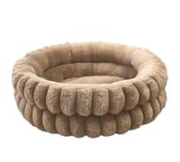 IRIRI Round Plush Pet Bed for Cats Rabbits, Thick Warming Donut Cushion with High Sides, No Assembly Needed Easy Clean Small Dog Bed(Beige,XL)