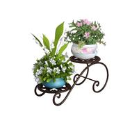 IRIRI Support À Plantes en Fer À 2 Niveaux for Intérieur et Extérieur - Aucun Assemblage Requis, Étagère À Fleurs en Métal for Balcon, Salon, Terrasse - Revêtement en Poudre Antirouille(Bronze)