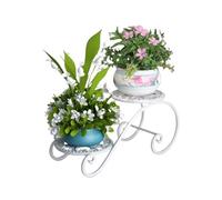 IRIRI Support À Plantes en Fer À 2 Niveaux for Intérieur et Extérieur - Aucun Assemblage Requis, Étagère À Fleurs en Métal for Balcon, Salon, Terrasse - Revêtement en Poudre Antirouille(Blanc)