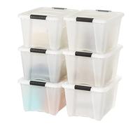 IRIS USA Lot de 6 bacs de rangement empilables en plastique avec couvercles, sans BPA, fabriquées aux États-Unis - Solution d'organisation discrète, loquets, récipients emboîtables durables, poignée