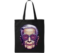 Iris Apfel Fashion Logo Sac fourre-tout en coton écologique naturel Noir, Noir , Taille unique