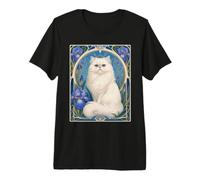 Iris Art Nouveau Chat Persan Blanc T-Shirt Haut de Gamme