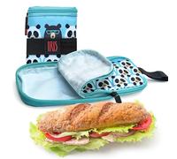 Iris Barcelona Porte-sandwich réutilisable et pliable - Design flexible avec caoutchouc (26 x 12 x 2,5 cm) - Intérieur imperméable FOOD SAFE - Idéal pour l'école, les excursions, la crèche (bleu)