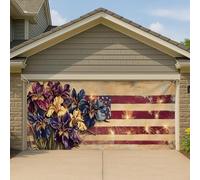Iris - Couverture de porte de garage américaine, motif floral vintage patriotique, grande bannière de garage, décoration de fête d'été en plein air, 397 x 180 cm