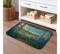 Iris Garden Tapis de bain à séchage rapide, absorbant, antidérapant, lavable en mousse à mémoire de forme, pour salle de bain, toilettes, toilettes, décoration florale bleu vert, 40,6 x 61 cm
