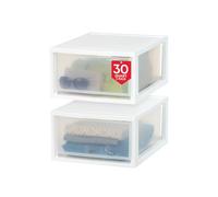 IRIS Lot de 2 tiroirs de rangement empilables en plastique avec portes transparentes pour garde-manger, chambre, placard, cuisine, sous-évier, maison et bureau, chaussures et travaux manuels - Blanc