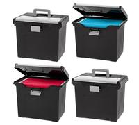 IRIS Lot de 4 boîtes de classement portables USA avec couvercle de rangement intégré et poignée pour dossiers suspendus, taille L, noir