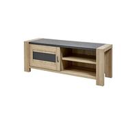 IRIS - Meuble TV 1 Porte Coulissante Imitation Bois -