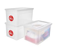 Iris Ohyama 104371.0 Set de 3 Boîtes de Rangement 50 L Plastique Transparent 59,5 x 39,5 x 39,5 cm
