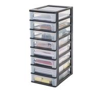 Iris Ohyama, Tour de Rangement Plastique, 8 Petits Tiroirs, Noir, Ouverture Facile, Format A4, A5 & A6, Meuble, Organisateur, pour Bureau, Fourniture Scolaire, Papeterie, Sans BPA, OCH-2080