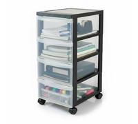 Iris Ohyama, Tour de rangement à Roulettes en Plastique, 4 Petits Tiroirs, Noir, Ouverture Facile, Meuble de Rangement, Papeterie, pour Chambre, Salle de Bain, École & Bureau, Sans BPA, DC-004