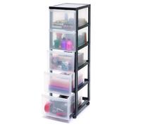 Iris Ohyama, Tour de rangement à Roulettes en Plastique, 5 Grands Tiroirs, Noir, Ouverture Facile, Meuble de Rangement, Papeterie, pour Chambre, Salle de Bain, École & Bureau, Sans BPA, DC-305