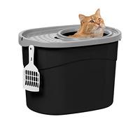 Iris Ohyama, Bac à litière fermé avec entrée par le haut et couvercle à trous absence de dispersion de litière et d'odeur, pelle incluse pour chat - Top Entry Cat Litter Box TECL-20, Noir