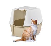 Iris Ohyama, Bac à litière Jumbo à capuchon, fermée, pour chat, Cat Litter Box, CLH-17J, Blanc/Beige