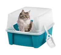 Iris Ohyama, Bac a Litiere pour Chat avec Pelle, Bleu, Nettoyage Facile, Maison de Toilette, Rebords Amovibles, Anti-fuite, Pour Chats Adultes, Chatons, Lapins, Sans BPA, Ouverture en haut, CLH-12