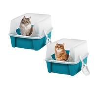 Iris Ohyama, Bac a Litiere pour Chat avec Pelle, Lot de 2, Bleu, Nettoyage Facile, Maison de Toilette, Rebords Amovibles, pour Chats Adultes, Chatons, Lapins, sans BPA, Ouverture en Haut, CLH-12