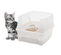 Iris Ohyama, Bac a Litiere pour Chat avec Pelle Blanc, Nettoyage Facile, Maison de Toilette, Rebords Amovibles, Anti-fuite, Pour Chats Adultes, Chatons, Lapins, Sans BPA, Ouverture en haut, CLH-12