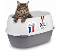 Iris Ohyama, Bac Litière pour Chat XL, Litiere Chat XXL, Blanc/Gris, Caisse Litière, Ouverture par Le Haut, Nettoyage Facile, pour Grand Chat Adulte, Deux Chats, Maine Coon, sans BPA - Punt-XL