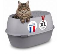 Iris Ohyama, Bac Litière pour Chat XL, Litiere Chat XXL, Gris, Caisse Litière, Ouverture par Le Haut, Nettoyage Facile, pour Grand Chat Adulte, Deux Chats, Maine Coon, sans BPA - Punt-XL