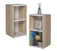 Iris Ohyama, Bibliothèque à 2 etageres de rangement, Lot de 2 meubles d'appoint - UB-6030 - Marron Clair