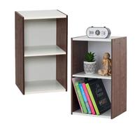Iris Ohyama, Bibliotheque Gain de Place, Extra Large 2 Etageres, Lot de 2, Marron, Réglable, Modulable, pour Salon, Bureau, Chambre, Livres, CD, Petit Meuble de Rangement, Montage Facile, UB-6035
