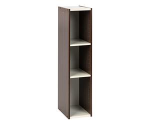 Iris Ohyama, Bibliotheque Gain de Place, Etroite 3 Etageres, Marron, Réglable, Modulable, pour Salon, Bureau, Chambre, Livres, CD, Petit Meuble de Rangement, Montage Facile, UB-9020