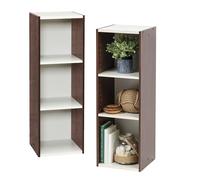 Iris Ohyama, Bibliotheque Gain de Place, Large 3 Etageres, Lot de 2, Marron, Réglable, Modulable, pour Salon, Bureau, Chambre, Livres, CD, Petit Meuble de Rangement, Montage facile, UB-9030