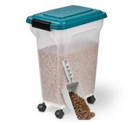 Iris Ohyama, Boite Croquette Chien Hermetique à Roulettes, 18L/7kg, Bleu Sarcelle, Couvercle à Rabat avec Joint Etanche, Plastique, pour Chien, Chat, Friandise, Conteneur Croquettes, sans BPA, ATS-M