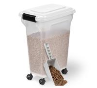 Iris Ohyama, Boite Croquette Chien Hermetique à Roulettes, 18L/7kg, Blanc, Couvercle à Rabat avec Joint Etanche, Plastique, pour Chien, Chat, Friandises, Conteneur Croquettes, sans BPA, ATS-M