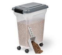 Iris Ohyama, Boite Croquette Chien Hermetique à Roulettes, 18L/7kg, Gris, Couvercle à Rabat avec Joint Etanche, Plastique, pour Chien, Chat, Friandises, Conteneur Croquettes, sans BPA, ATS-M