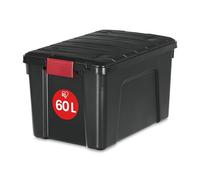 Iris Ohyama, Grandes Boite rangement plastique, Boite de rangement garage de 60L, Sans BPA, SIA-60, Noir, Empilable, Clips de fermeture- L59 x P39.5 x H35.5 cm