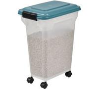 Iris Ohyama , Boite, Conteneur à croquette, Nourriture plastique avec couverle, roues et pelle , L36.5 x P25 x H44 cm , Hermétique, Sans BPA , Pour Chiens et Chats , ATS-M , Bleu canard G