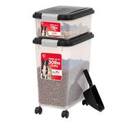 Iris Ohyama, Boite Croquette Chat Hermetique à Roulettes, 30L+9L/10kg+4kg, Noir, Couvercle à Rabat avec Joint Etanche, Plastique, pour Chien, Chat, Friandises, Conteneur Croquettes, sans BPA, MP-8/1