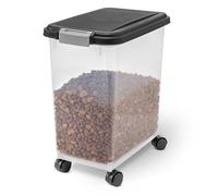Iris Ohyama, Boite Croquette Chat Hermetique à Roulettes, MP-8 | 30L/10kg, Noir, Couvercle à Rabat avec Joint Etanche, Plastique, pour Chien, Chat, Friandises, sans BPA