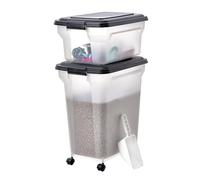 Iris Ohyama, Boite Croquette Chien Hermetique à Roulettes, 40L+19L / 15+8kg, Noir, Couvercle à Rabat avec Joint Etanche, Plastique, pour Chien, Chat, Friandises, Conteneur Croquettes, sans BPA, ATS-C