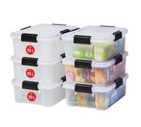 Iris Ohyama, Boite Rangement Hermétique, 10L, Lot de 6, Transparent, Couvercle avec Joint Etanche, 4 Clips de Fermeture, Empilable, pour Exterieur, Garage, Vetement, Anti Poussiere, Sans BPA, AT-S