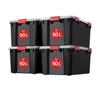 Iris Ohyama, Boite de Rangement Hermétique, 50L, Lot de 4, Noir, AT-L