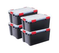 Iris Ohyama, Boite Rangement Hermétique, 50L, Lot de 4, Noir, Couvercle avec Joint Etanche, 6 Clips de Fermeture, Empilable, pour Exterieur, Garage, Vetement, Anti Poussiere, Sans BPA, DDAT-L
