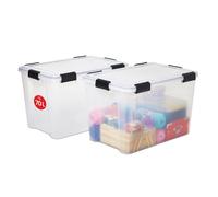 Iris Ohyama, Boite Rangement Hermétique, 70L, Lot de 2, Transparent, Couvercle avec Joint Etanche, 6 Clips de Fermeture, Empilable, pour Exterieur, Garage, Vetement, Anti Poussiere, Sans BPA, AT-LD