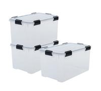 Iris Ohyama, Boite Rangement Hermétique, 70L, Lot de 3, Transparent, Couvercle avec Joint Etanche, 6 Clips de Fermeture, Empilable, pour Exterieur, Garage, Vetement, Anti Poussiere, Sans BPA, DDAT-LD